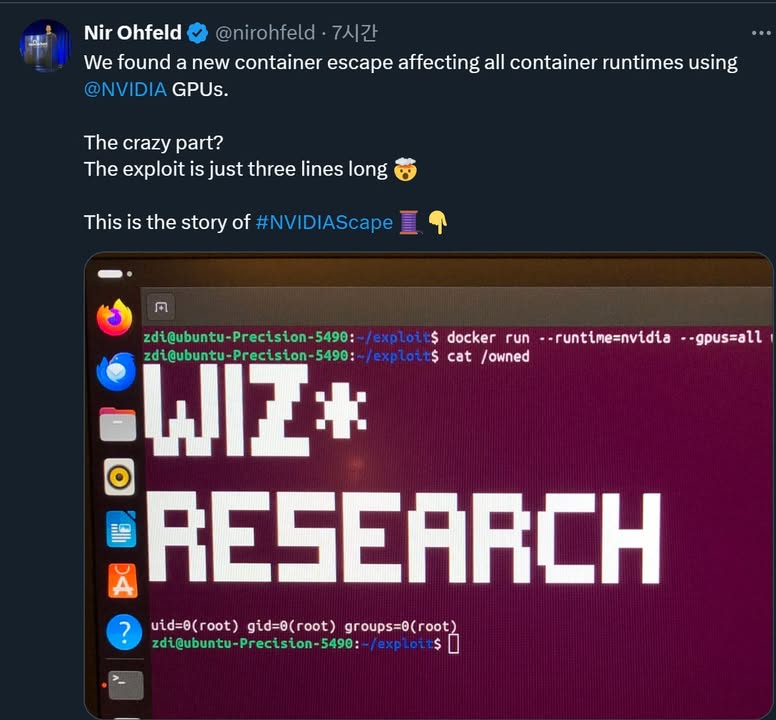 New Container Escape affecting all container runtimes using @NVIDIA GPUs.